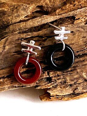 Fraternal twin earrings in stone and sterling silver